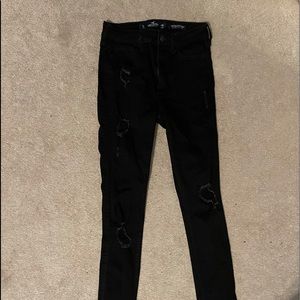 Hollister High Rise Super Skinny Black Distressed Jeans - Size 1L